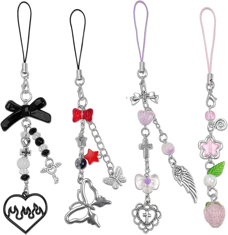 cioatu 1-4PCS Cute Phone Charms Aesthetic Y2K Cell Phone Charms Strap Strawberry Butterfly Star PhoneCharm Y2K Accessories for Bag Keychain Airpods Camera Pendants Decor - Image 1
